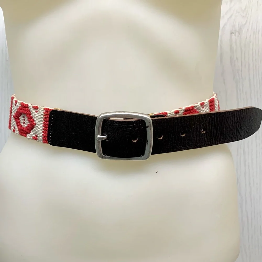 Handcrafted Aztec Belt with leather made in Italy -Size 34-38 needlework
